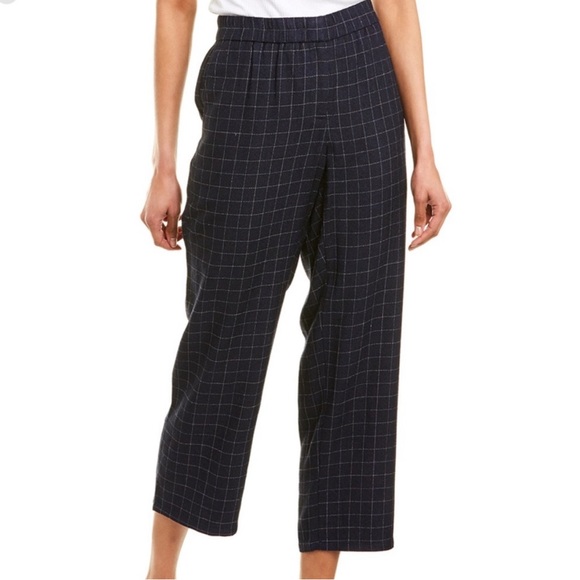 EILEEN FISHER DEEP NAVY CROPPED SILK PANT windowpane NWT